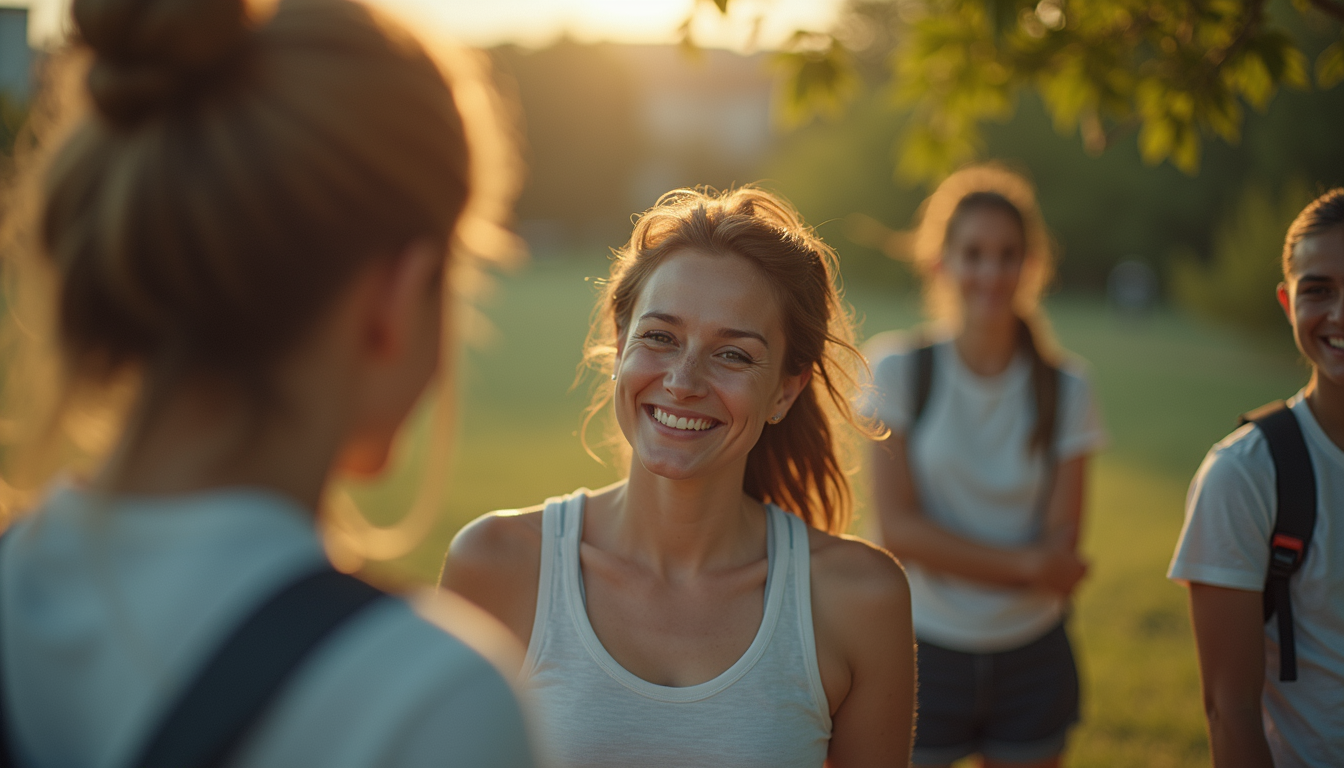 High angle view of a team-building activity outdoors