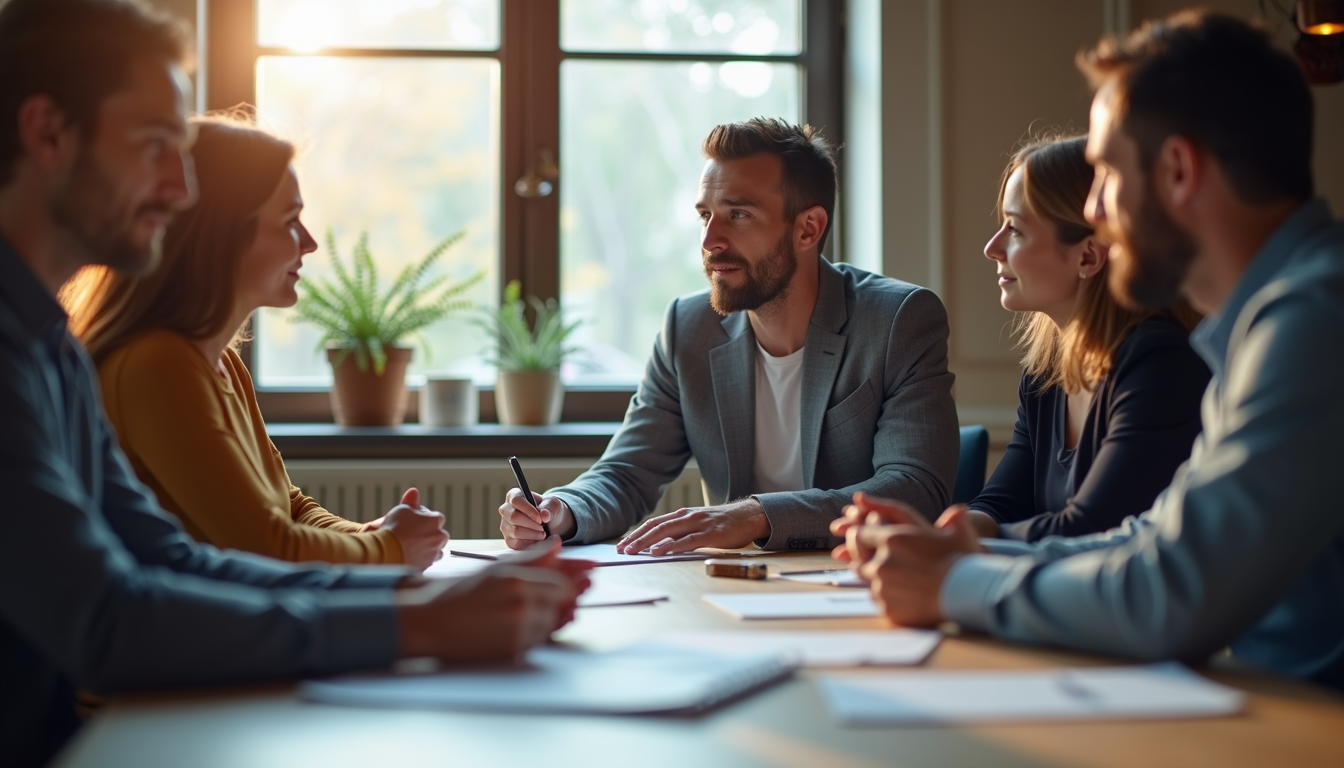 Eye-level view of a marketing workshop with small business owners learning